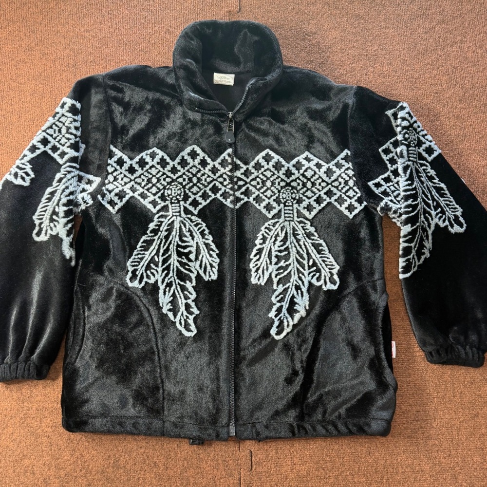 Milton‎ Funwear Mens Black Fleece Jacket Embroidered Feather Canada Full Zip M